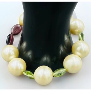 Vintage 90s Y2K Faux Pearl Bracelet Colorful Glass Beads Statement Bracelet